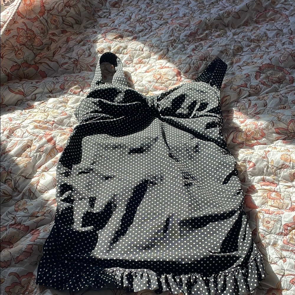 Lands' End Black and White Polka Dot Swimsuit top